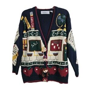 Belle Pointe Vintage Cardigan School Teacher Novelty Sweater Women's Medium